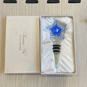 Murano Glass Wine Bottle Topper Blue White Starfish Art Deco Collection Italy